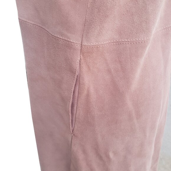 Free People Retro Love Pink Suede Shift Dress V Neck Sleeveless Pockets Medium - Picture 5 of 10